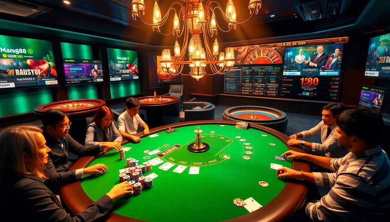 Experience the excitement at nhà cái Man88 with thrilling poker and roulette action in a luxurious casino setting.