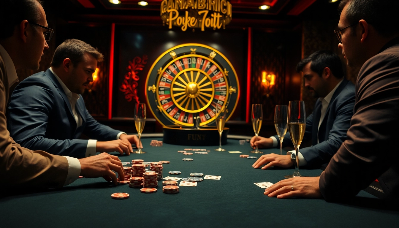 Players deep in strategy at a FUN79 poker table, immersed in the thrill of gambling.