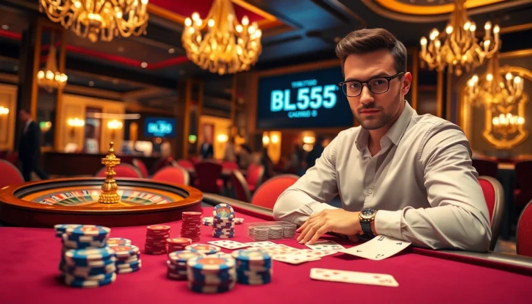 Experience the thrill of BL555 at an upscale casino featuring poker chips and a roulette wheel.