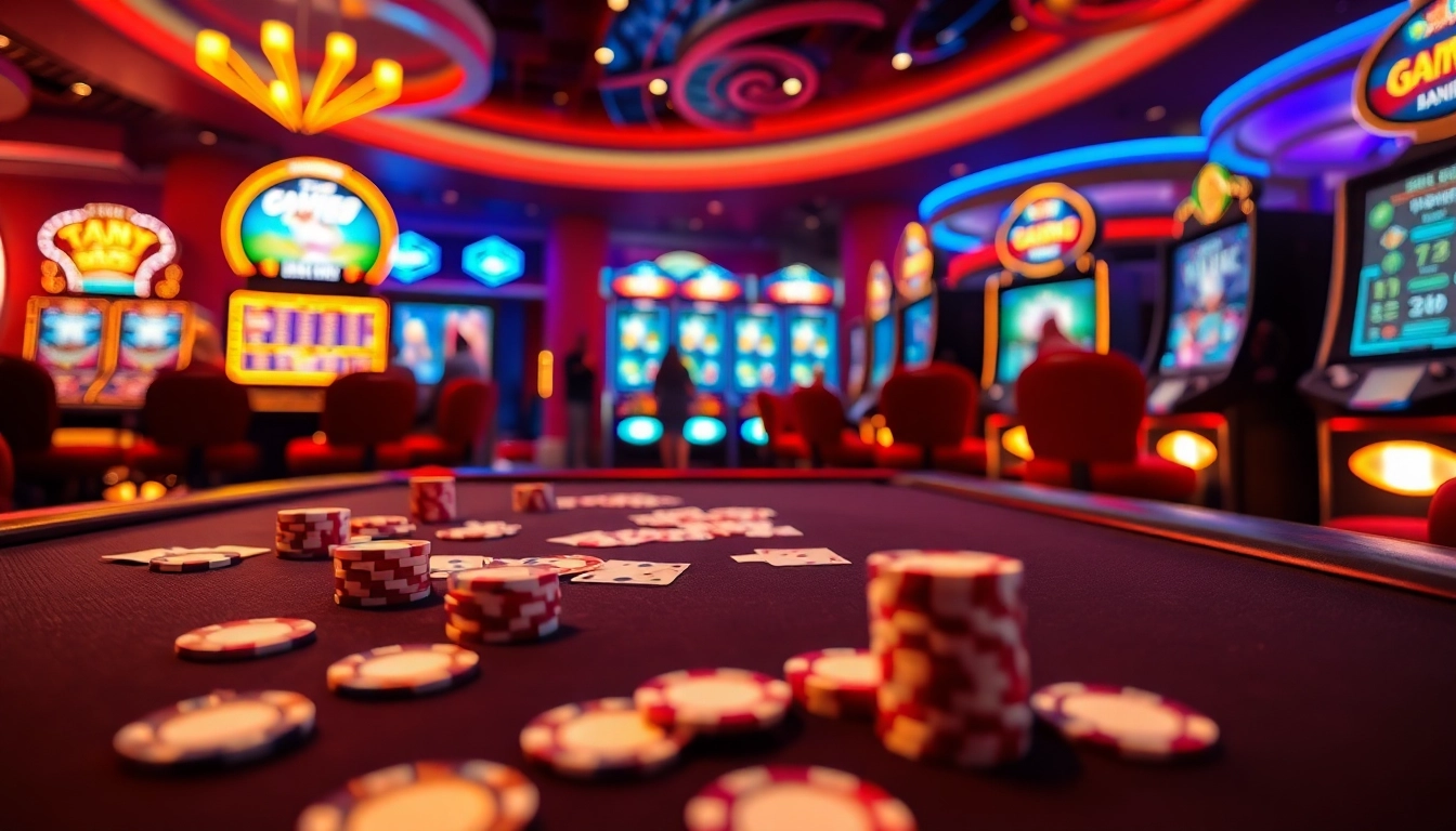 Experience gamebaidoithuong at a vibrant casino gaming table adorned with cards and chips.