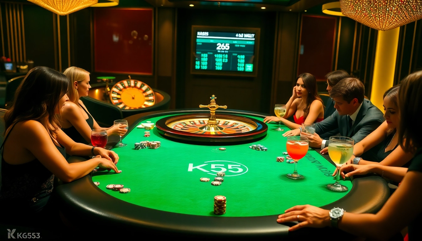 Players enjoying an exciting game at the KK55 casino table, capturing thrilling moments.