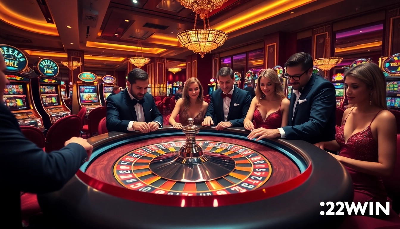 Experience the excitement of winning at 32WIN casino with vibrant roulette tables and engaged players.