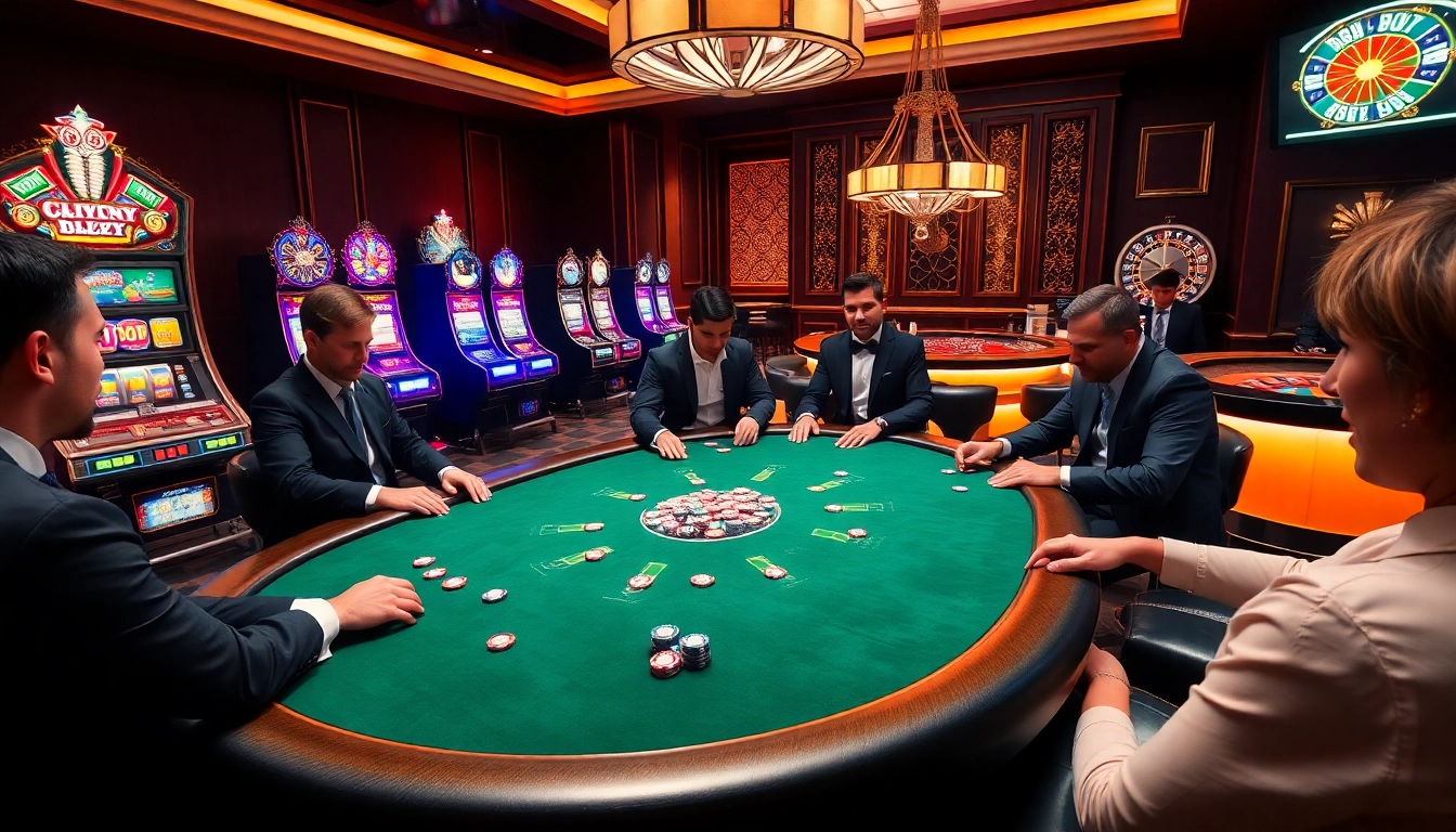 Experience the thrill of gambling at https://kk55.fit/ with a luxurious casino ambiance featuring poker tables and slot machines.