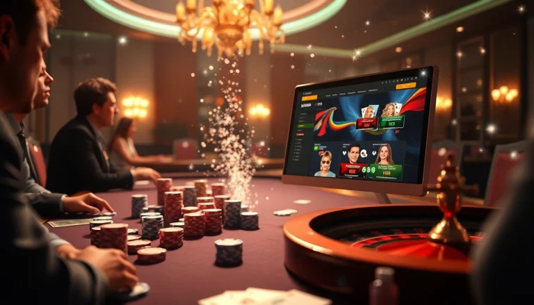 Players enjoying the exhilarating experience of gambling at bl555 online casino with vibrant chips and cards.