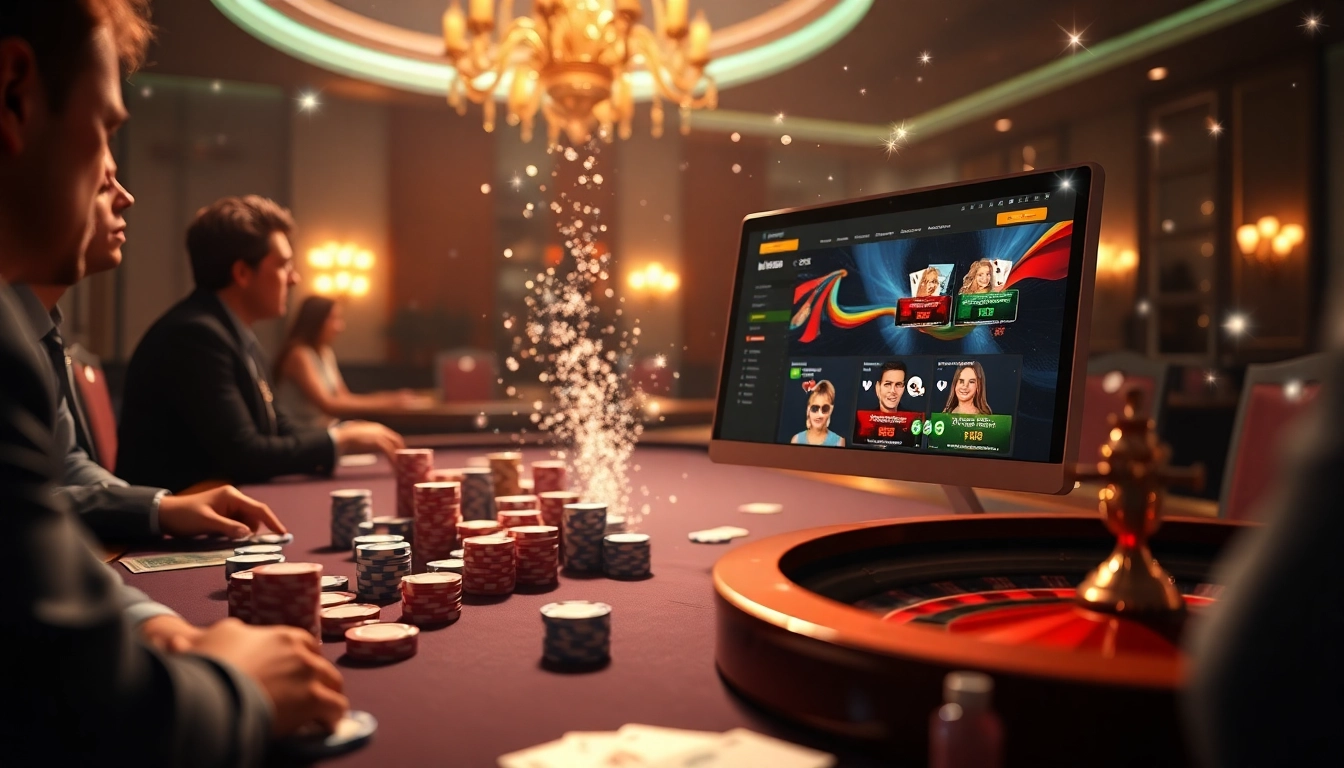 Players enjoying the exhilarating experience of gambling at bl555 online casino with vibrant chips and cards.