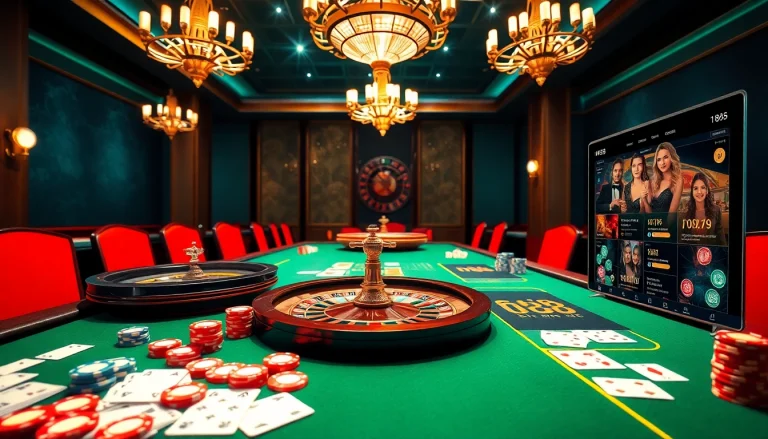 Engaged players at the nh88 casino table, surrounded by poker chips and a roulette wheel.
