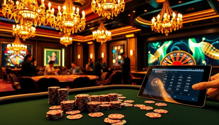 Experience the thrill of the casino at QQMacan, with vibrant baccarat tables and digital interfaces.