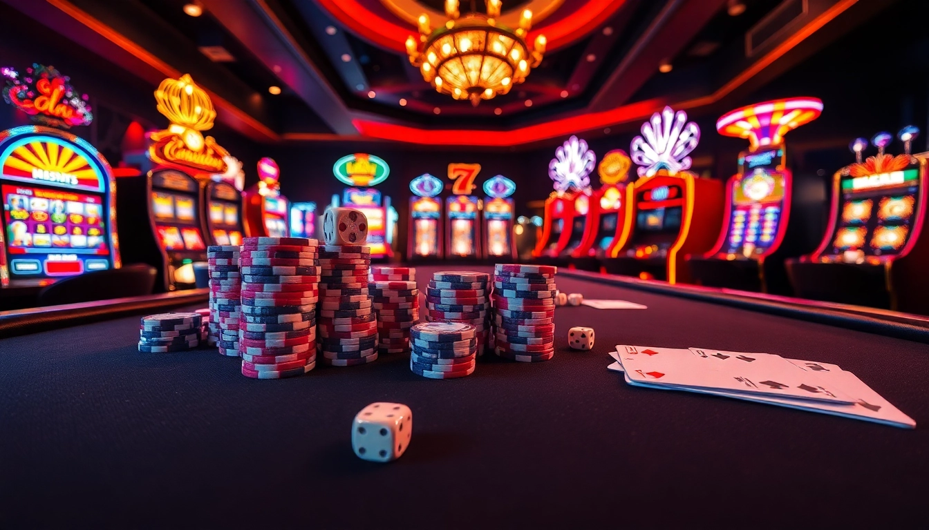 A thrilling casino scene showcasing https://kk55.blue/ with poker chips and high-stakes betting action.