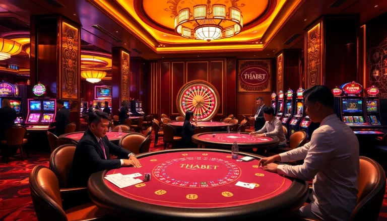 Engage in thrilling casino gameplay at https://thabet.vegas/ with vibrant poker tables and luxury slot machines.