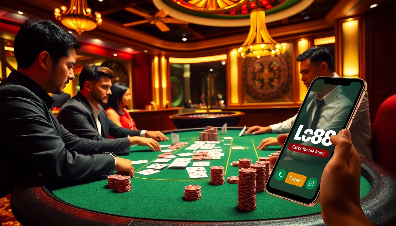 Experience the thrill of high-stakes poker with the app lc88 in a luxurious casino setting.