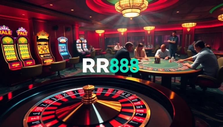 RR88 offers thrilling casino gaming experiences with roulette tables and vibrant slot machines.
