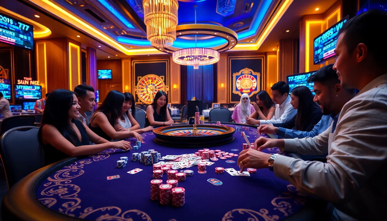 Engage in the excitement of 789win trang chu with a vibrant poker scene featuring luxurious casino elements.
