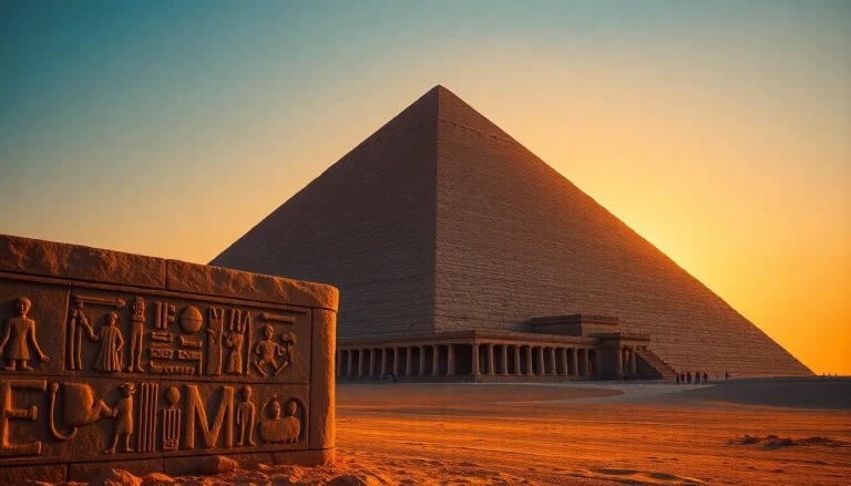 View of the Great Pyramid of Giza at sunset, a symbolic representation for https://piraminds.com/.
