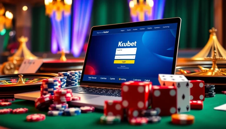 Engaging view of Website kubet login surrounded by vibrant casino elements, showcasing gaming excitement.