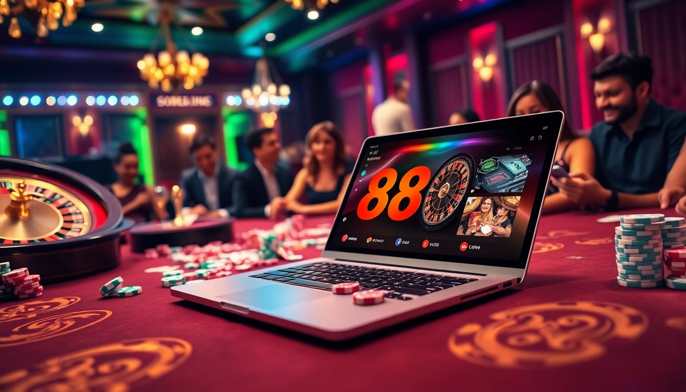Gambling enthusiasts play at the 88i online casino, showcasing poker games and roulette.
