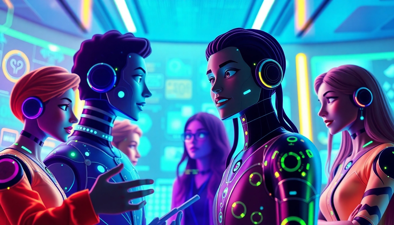 Engaging interaction in a futuristic chatbot environment showcasing juicy ai technology.