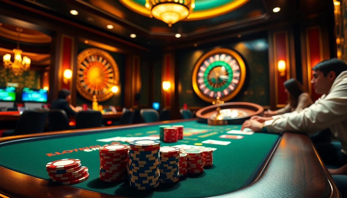 Engaging poker action at https://www.eejl88888.com/ with vibrant chips and a roulette wheel.
