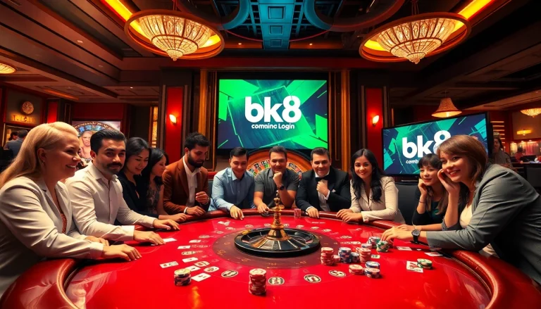 Experience excitement with bk8 login at a vibrant casino filled with poker, roulette, and colorful chips.