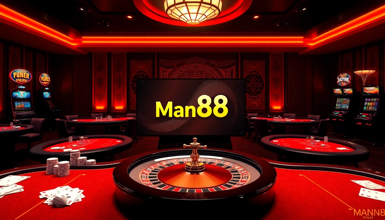 Experience thrilling gameplay at nhà cái Man88 with poker chips, dice, and vibrant casino tables.