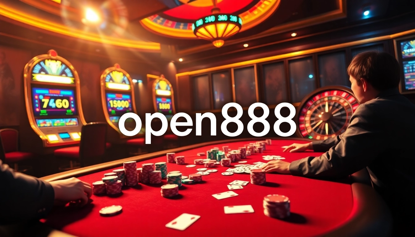 Players enjoying a thrilling poker game at open888 while surrounded by vibrant casino atmosphere.