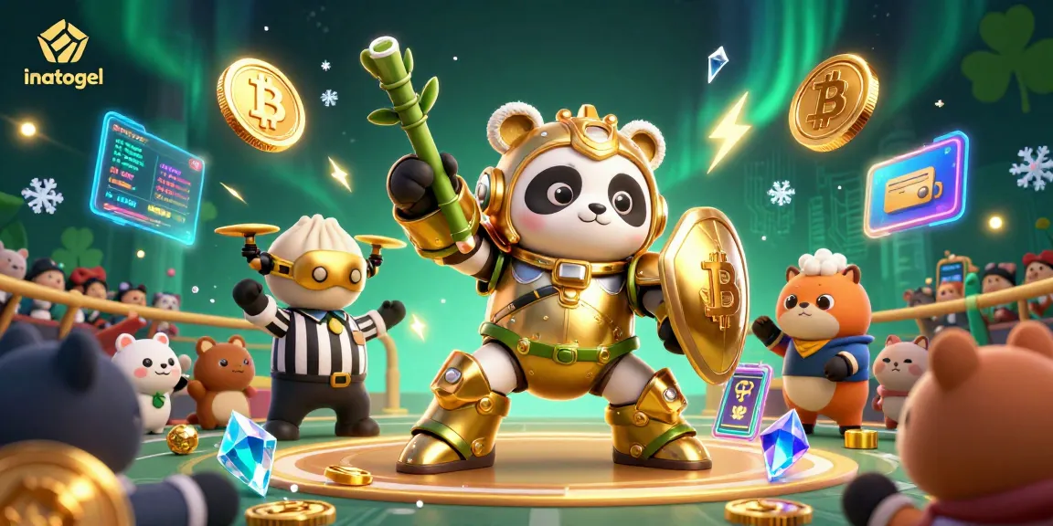 Mengklaim kemenangan di inatogel, panda emas mengemudikan robot tempur dengan harta karun berteknologi tinggi.