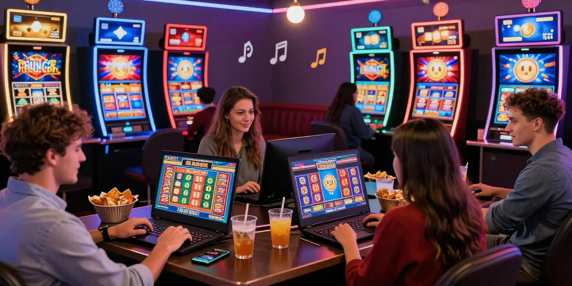 Players enjoying slots that accept credit cards in an exciting online casino scene, vibrant atmosphere with neon lights and gaming action.